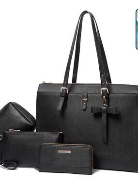 4pc Sets Laptop Bag for Women Large Leather Laptop Briefcase with USB Charging P